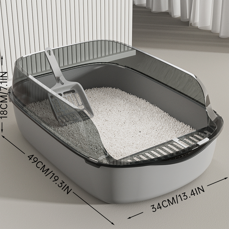Caja de arena para gatos semicerrada - Tama&ntilde;o grande con pala, control de olores para gatos