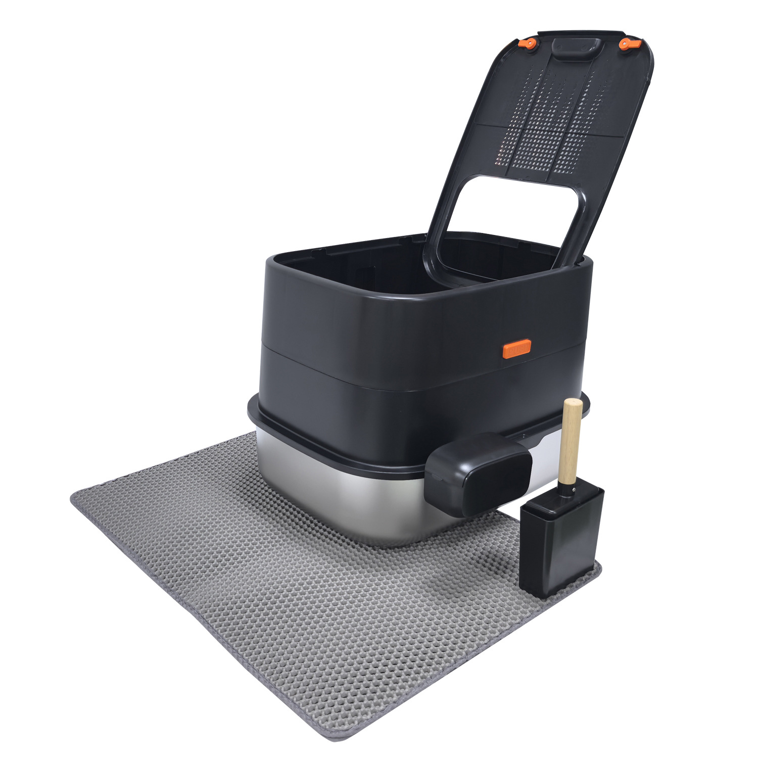 Съемный полностью закрытый кошачий туалет из нержавеющей стали, очень большой кошачий туалет с откидной крышкой, защитой от брызг и запаха